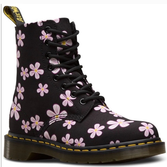 Dr. Martens Shoes - Dr. Martens Maroon with Pink Floral Boots Size 8